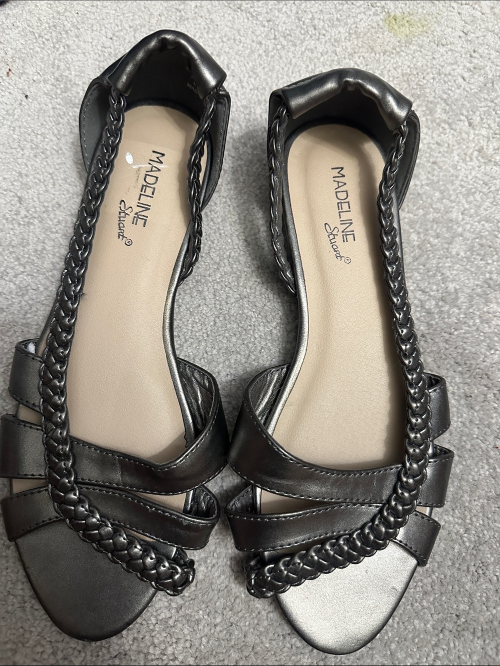 Madeline Stuart Women's Braided Metallic Charcoal Flat Sandals